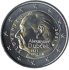 2021-Slovakia-2-euro-coin-The-100th-anniversary-of-the-birth-of-Alexander-Dubcek